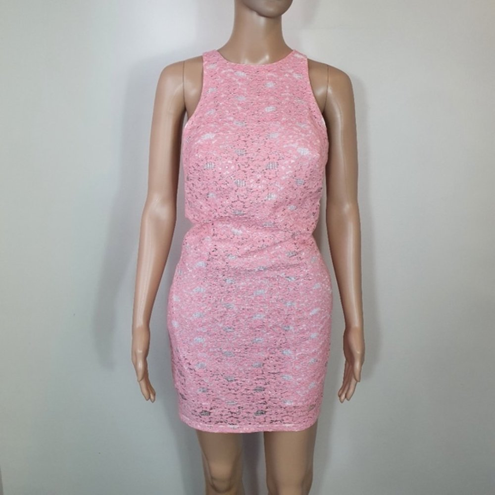 Bec & Bridge floral lace mini dress pink Sze 6 racerback tank cut out cocktail